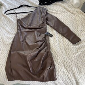 Brown one sleeve leather dress